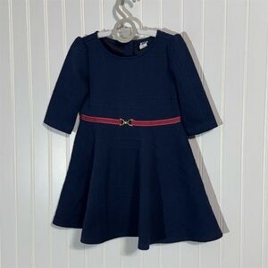 Janie and Jack Girls Dress 2T Navy Knit Fit & Flare Equestrian Belt Holiday